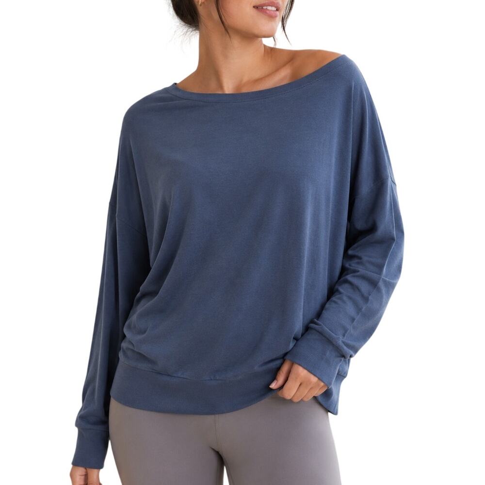 Fabletics Top Navy Boat Neck Eco Sleek Oversized Athleisure Lounge Small
